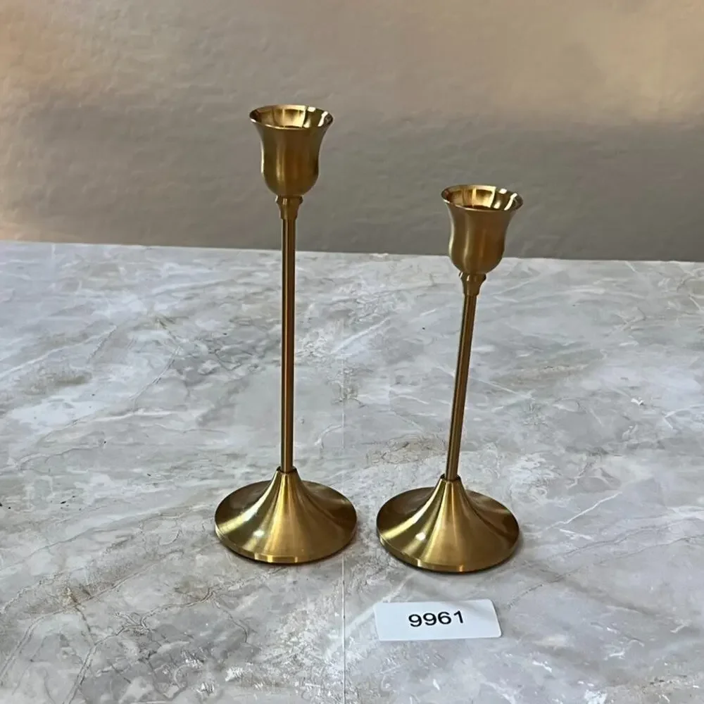 Set of 2 Gold Metal Taper Candle Holders 7.75" & 6.5" Tall - Picture 7 of 7
